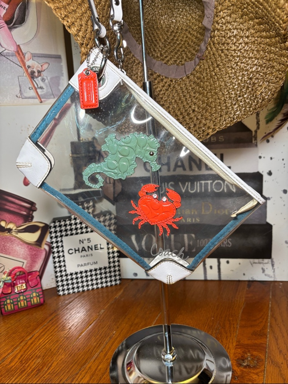 Vintage Rare Coach Clear Beach wristlet Cosmetic Pouch Seahorse Crab